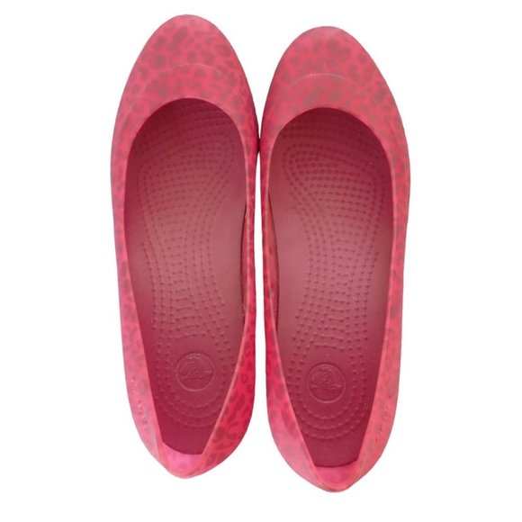 Crocs Carlisa Women's Pink Animal Print Wedge Heels Size 9 Barbiecore - Picture 2 of 6